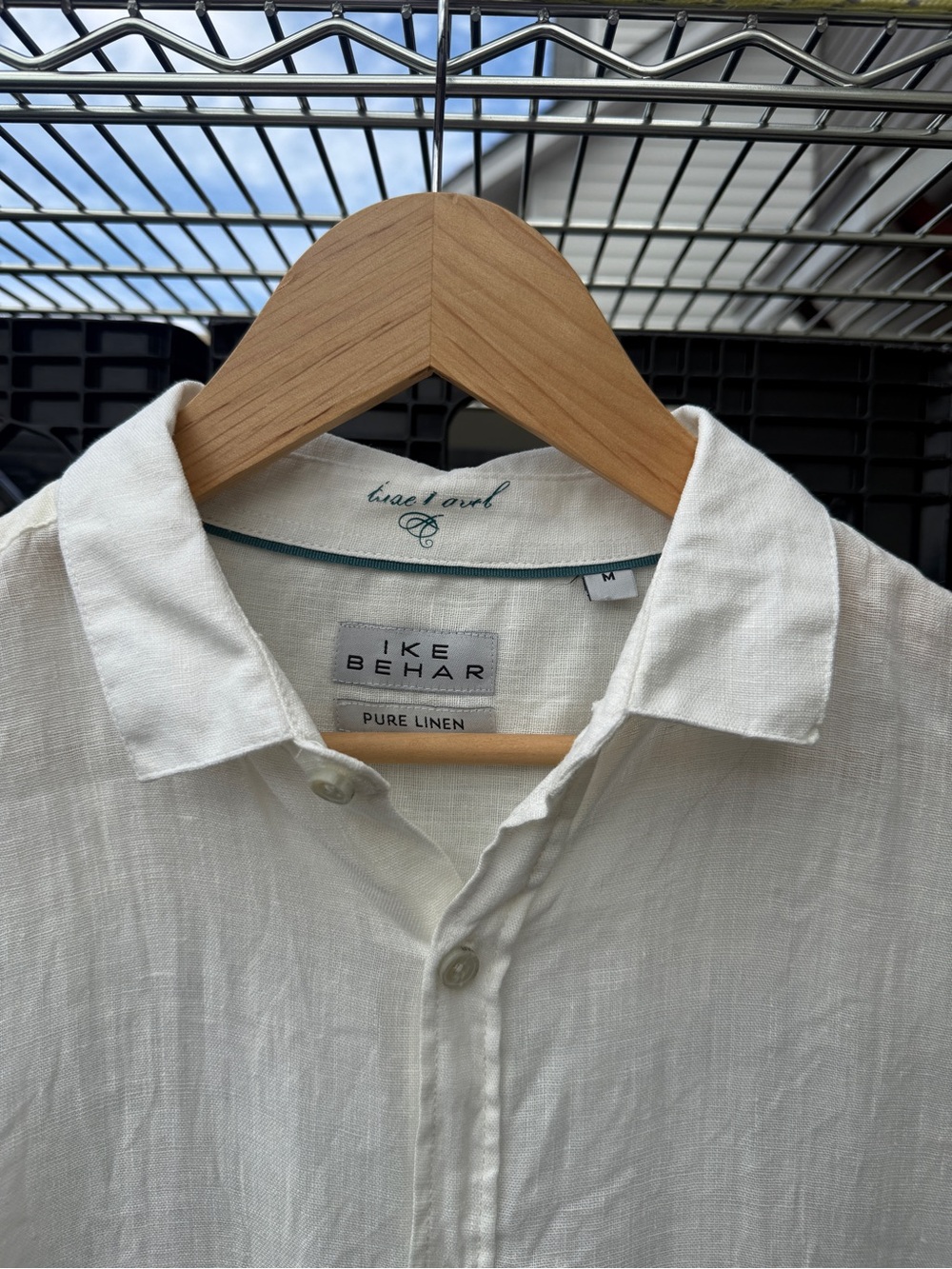 Ike Behar Mens White 100% Linen Shirt - Classic Collar